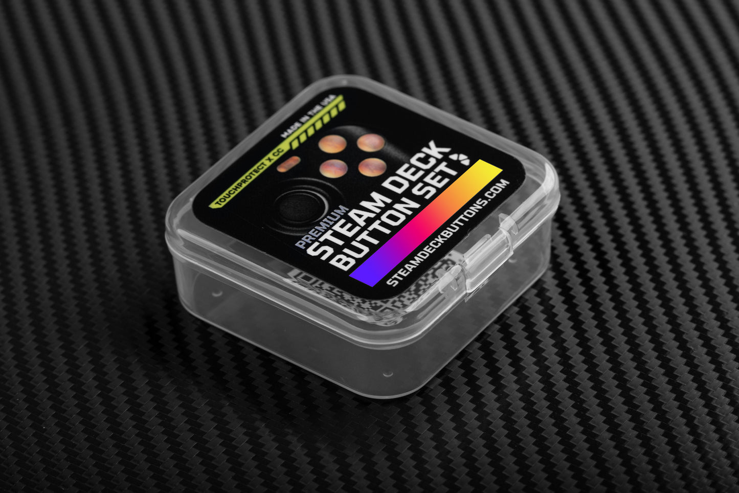 clamshell packaging that holds steam deck button sets.