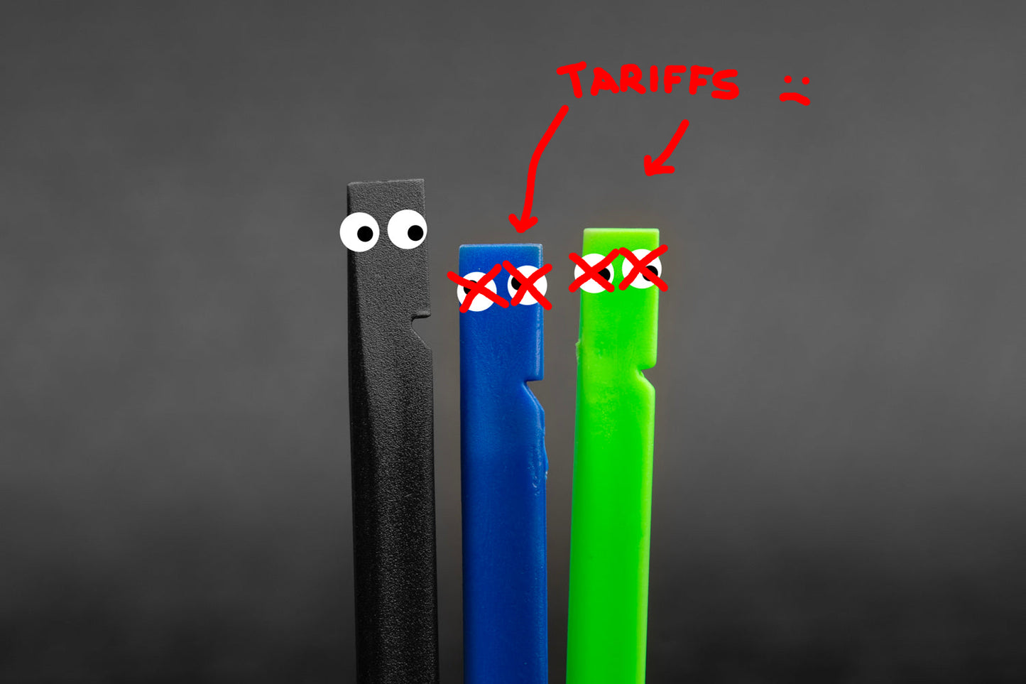 Back flat area of spudgers. Photoshopped cartoon eyes. 3 spudgers total.