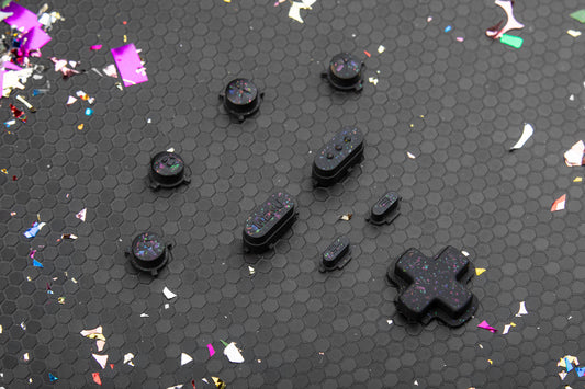 party black steam deck button set on hex background