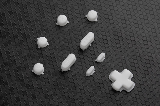 White sparkle flake steam deck buttons on a hex backgound