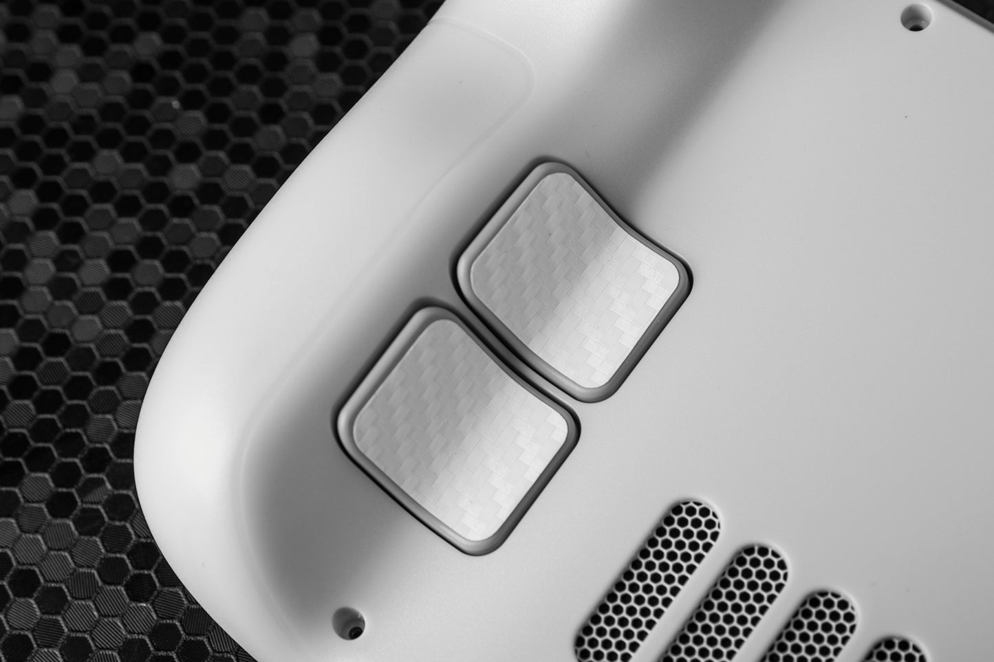 touchprotect gripbacks white carbon fiber installed on white steam deck limited edition