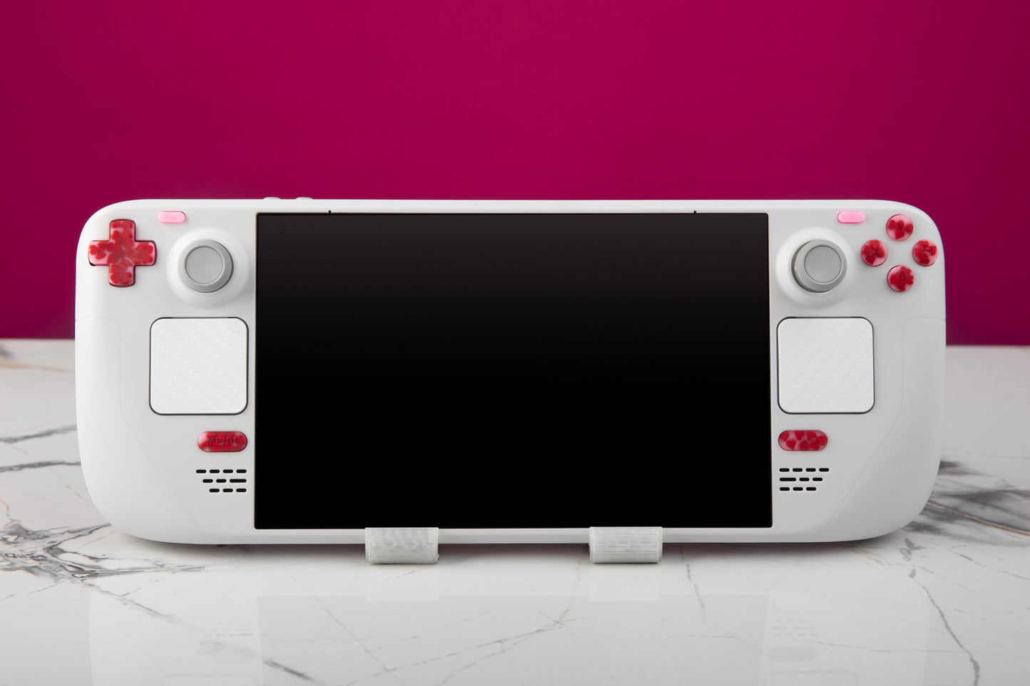 Steam deck white with encapsulated hearts button set installed