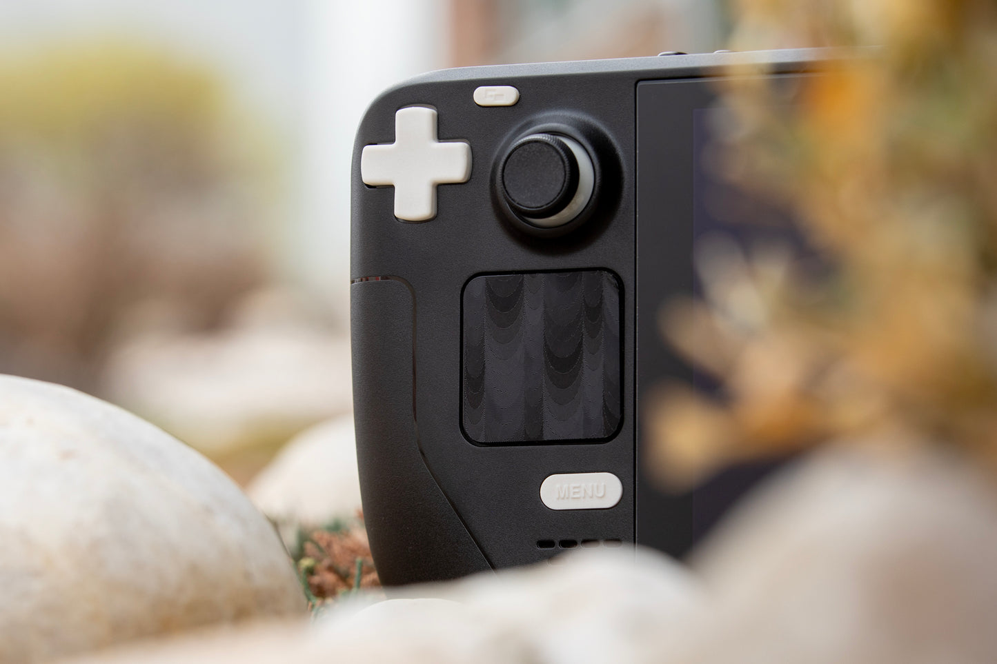 stone dpad installed on steam deck outdoor scene