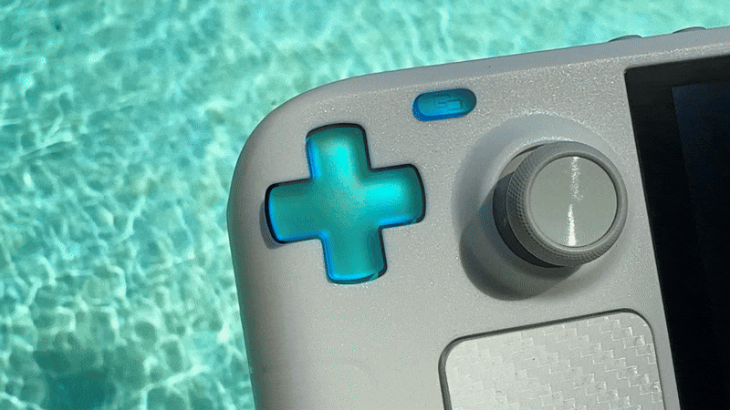 Gif of blue holographic dpad on water background