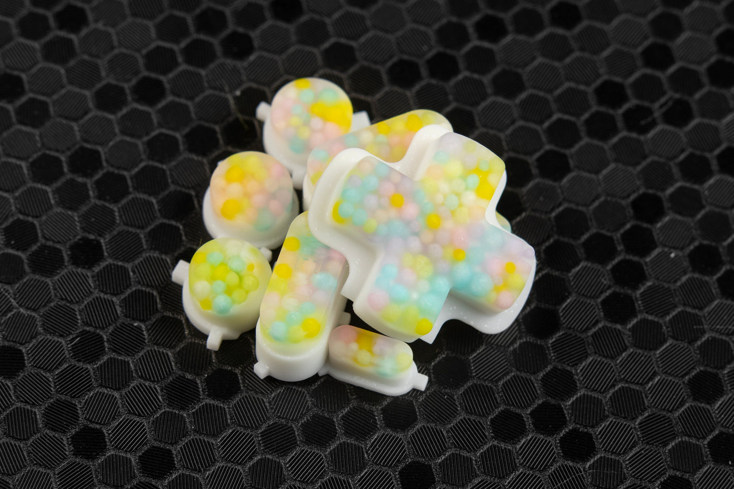 Pastel sprinkle steam deck button set on hex background