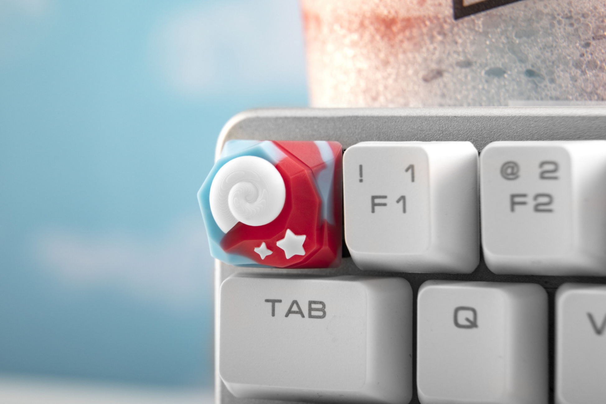 Close up of animal crossing keyboard key installed on a keyboard
