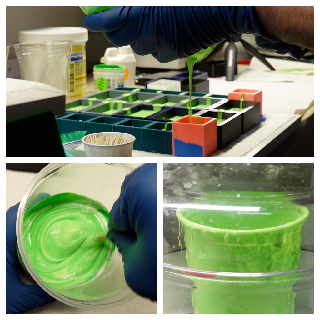 Process showing silicone molds being made