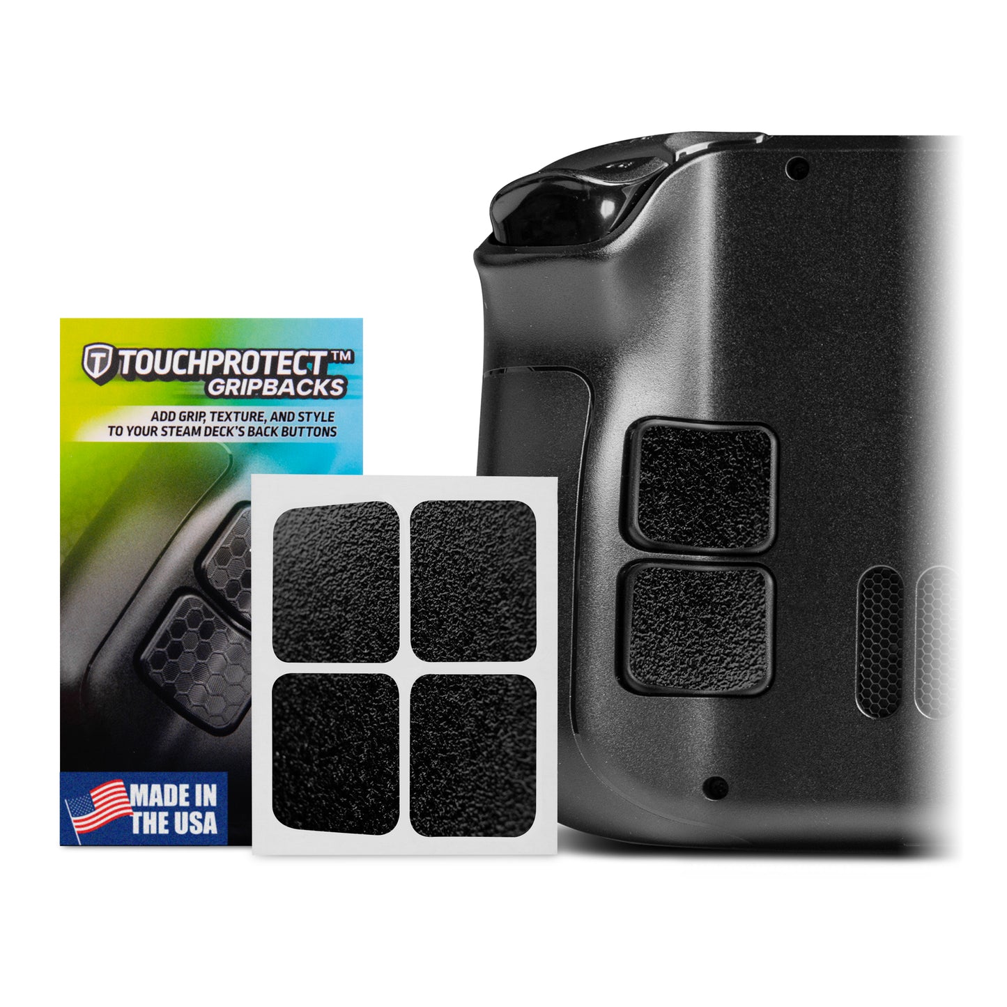 touchprotect tacitcal, packaging on left, steam deck on right