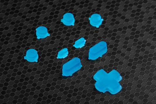 transparent blue steam deck button set on a honeycomb backdrop