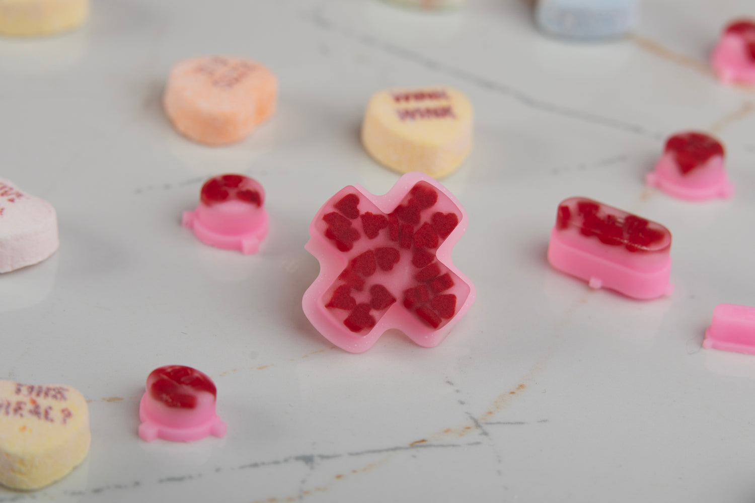 Close-up of steam deck pad with hearts inside