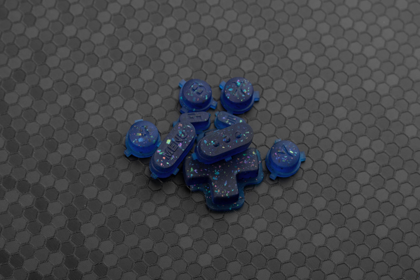 party blue steam deck button set in a pile