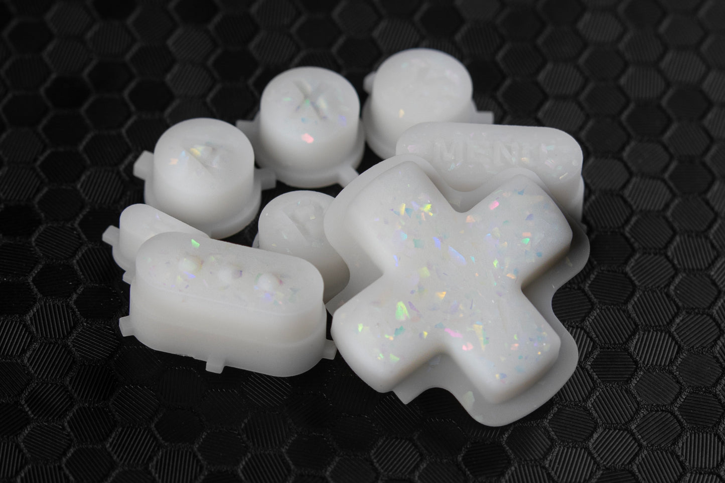 White steam deck buttons with holographic flake
